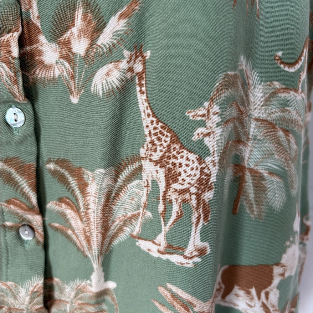 Sleeveless Button-Front Tropical Animal Print Top in Sage - Picture 3 of 7